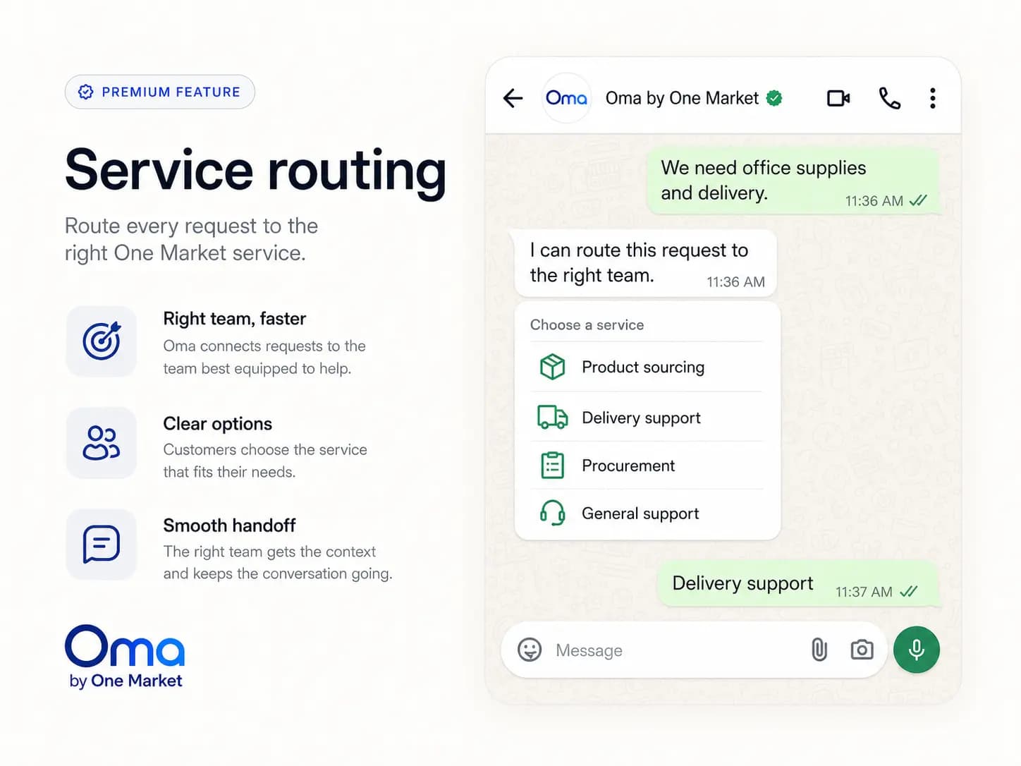 Oma service routing feature visual
